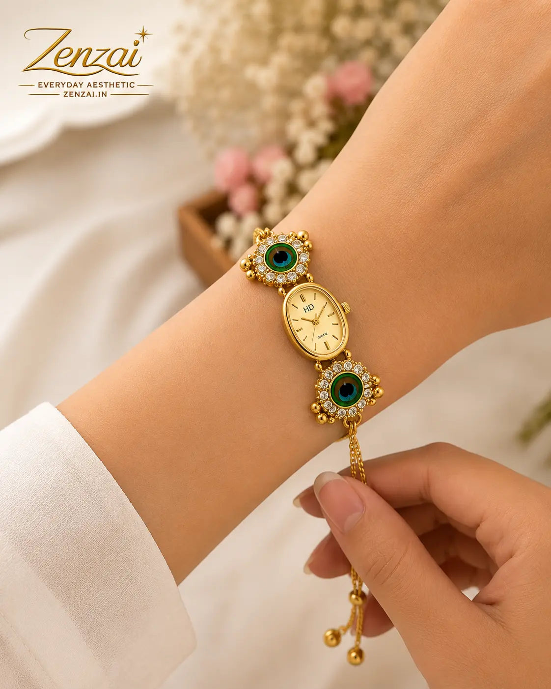 Zenzai Peacock Gold Bracelet Watch for Women