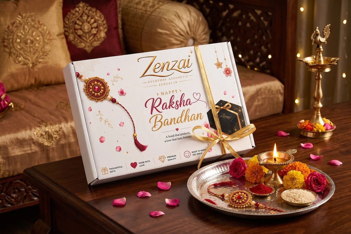 Zenzai Premium Raksha Bandhan Gift Hamper for Sister | Kashmiri Watch, Necklace, Kada, Earrings, Jhumka Box & Chocolates
