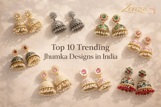 Top 10 trending jhumka designs in India including meenakari, oxidized silver, pearl and stone jhumka earrings