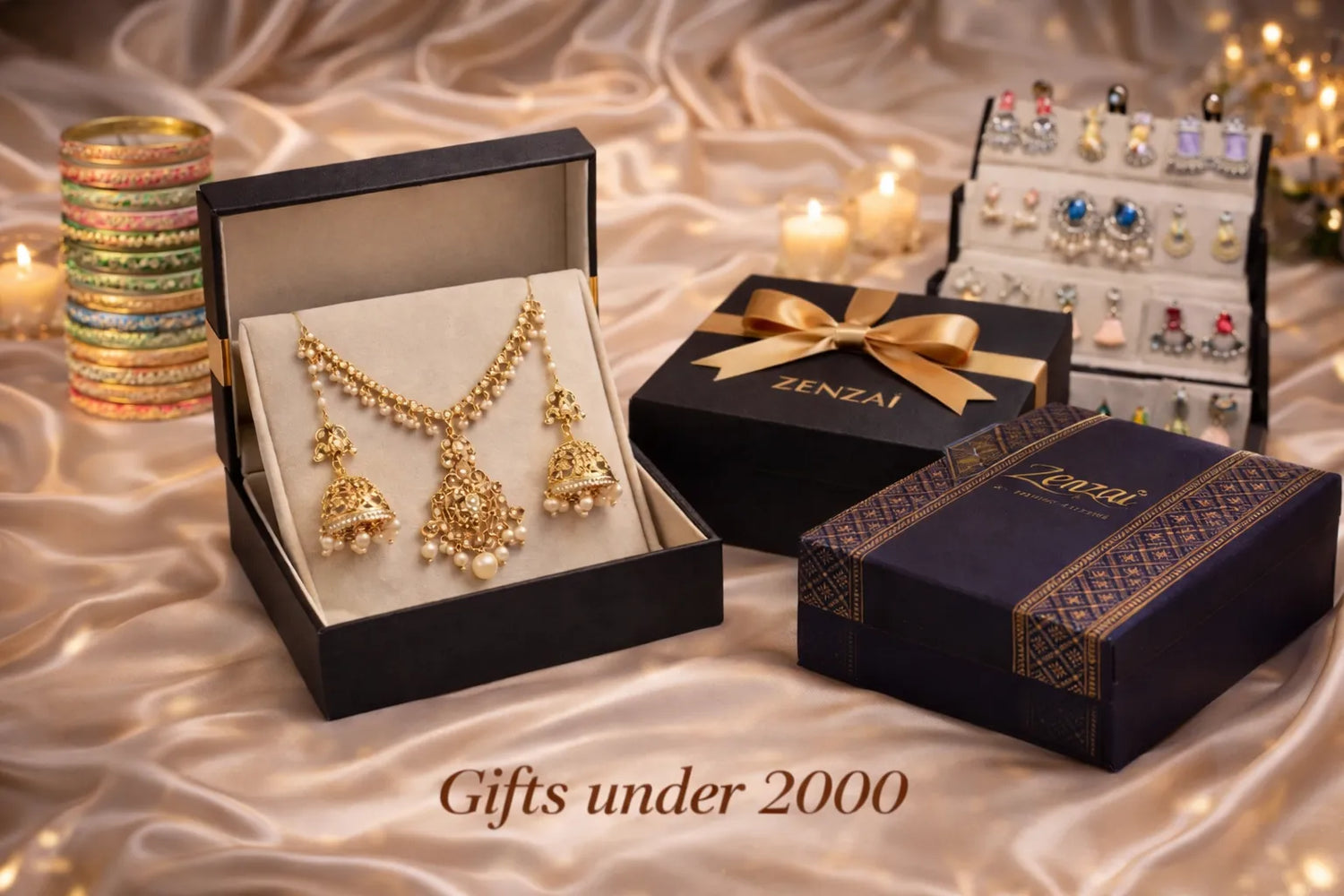Elegant jewellery gifts under ₹2000 including jhumka earrings and necklace sets