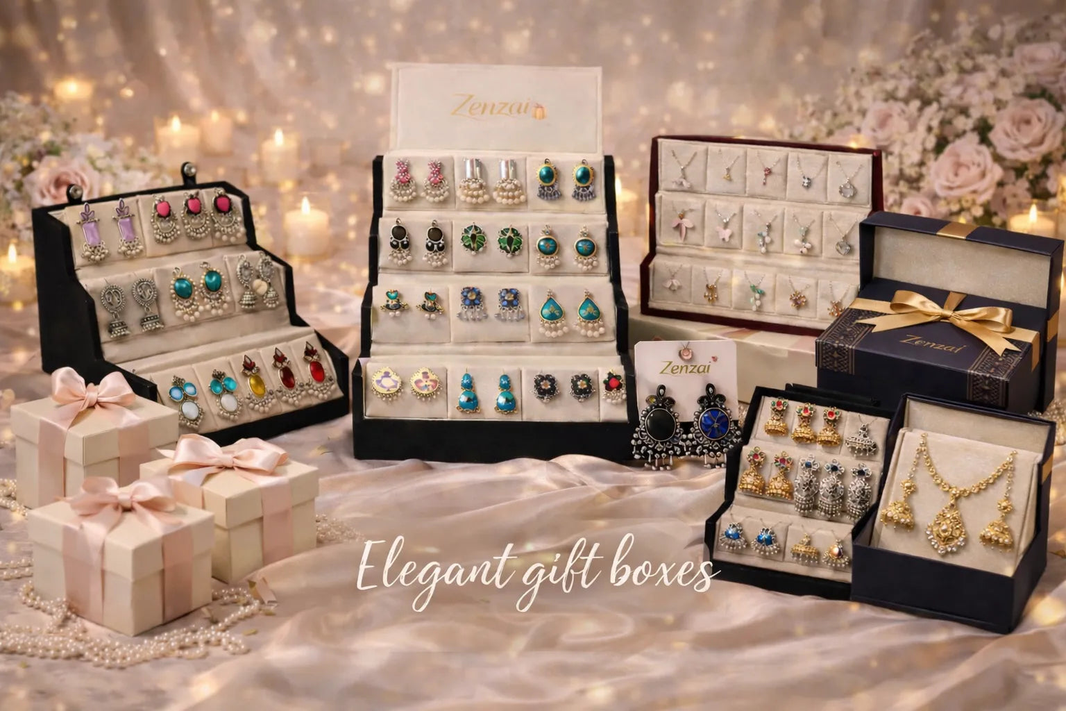 Elegant jewellery gift boxes for women with curated earrings and necklace sets by Zenzai