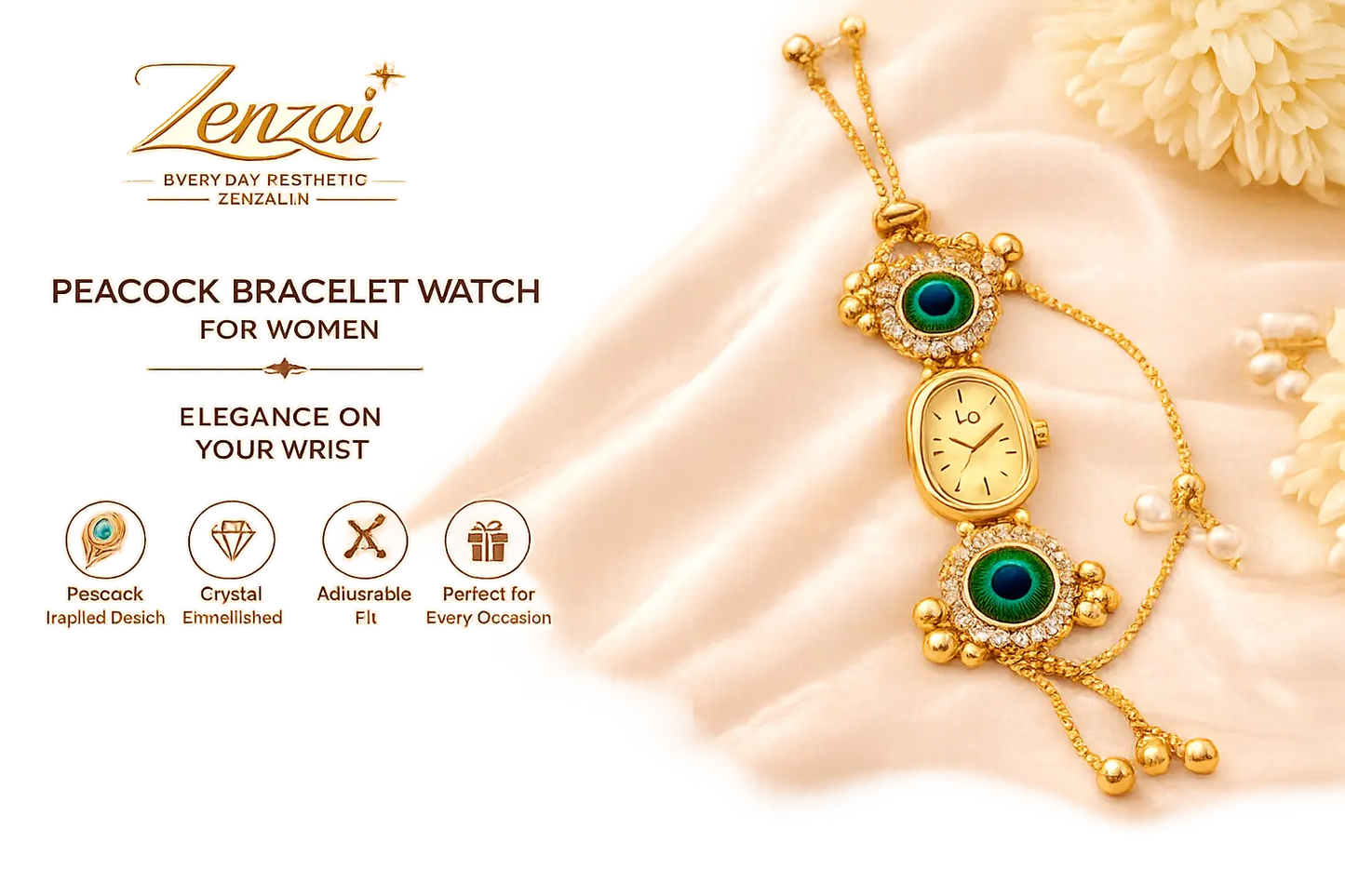 Zenzai Peacock Gold Bracelet Watch for Women