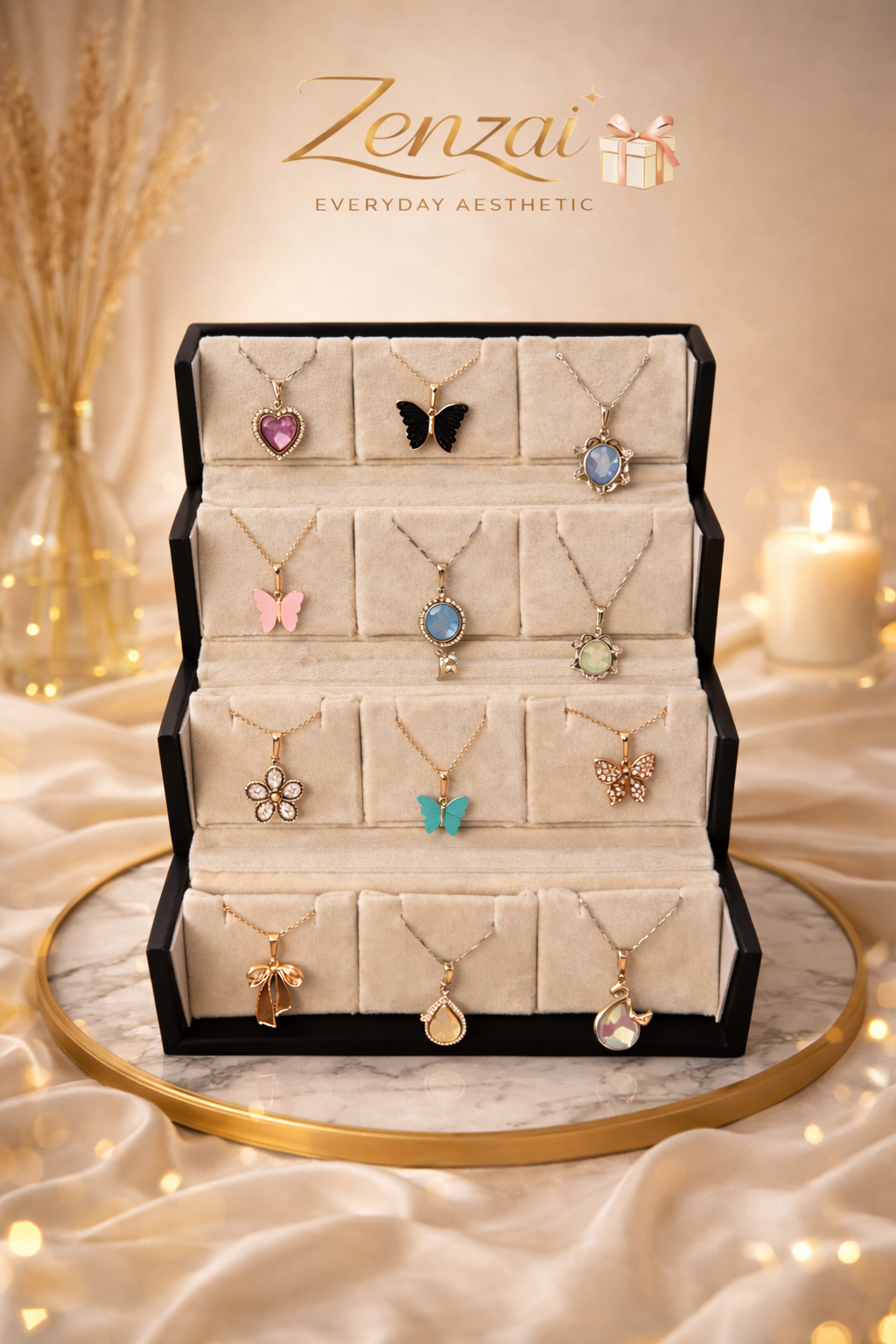 Zenzai necklace set box with 12 elegant pendant necklaces.