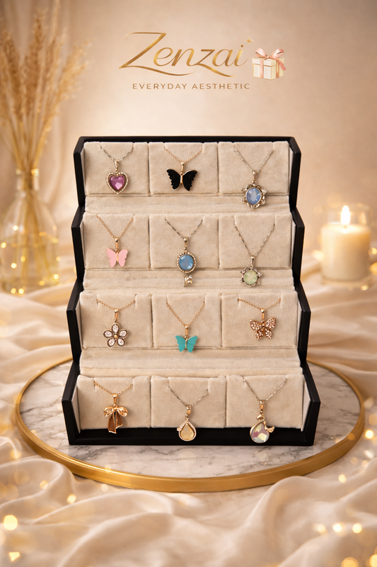 Zenzai necklace set box with 12 elegant pendant necklaces.