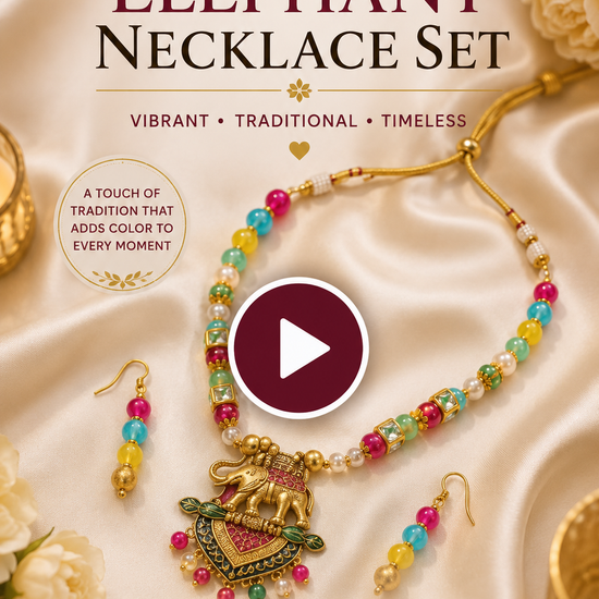 Zenzai Elephant Necklace Set video with colorful ethnic pendant and matching earrings.